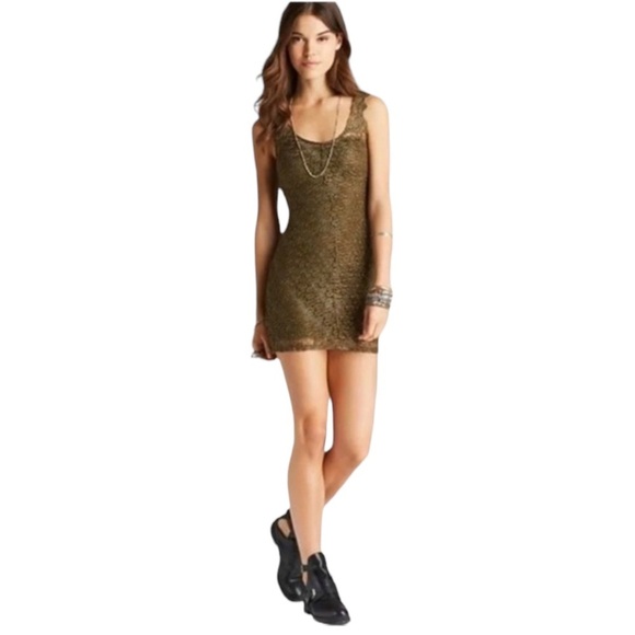 FREE PEOPLE | NWT Foiled Again Olive Lace Bodycon Open Back Boho Mini Dress | S - Picture 2 of 10